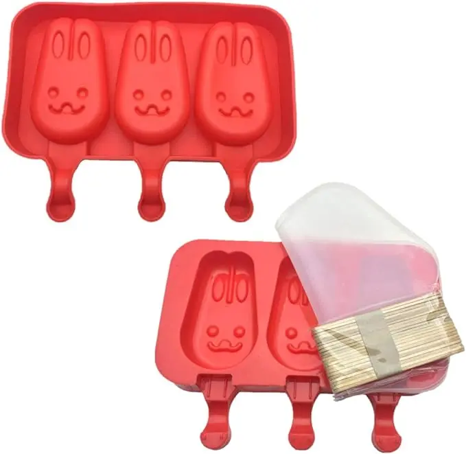 3 Cavities Cute Bunny Silicone Popsicle Mould