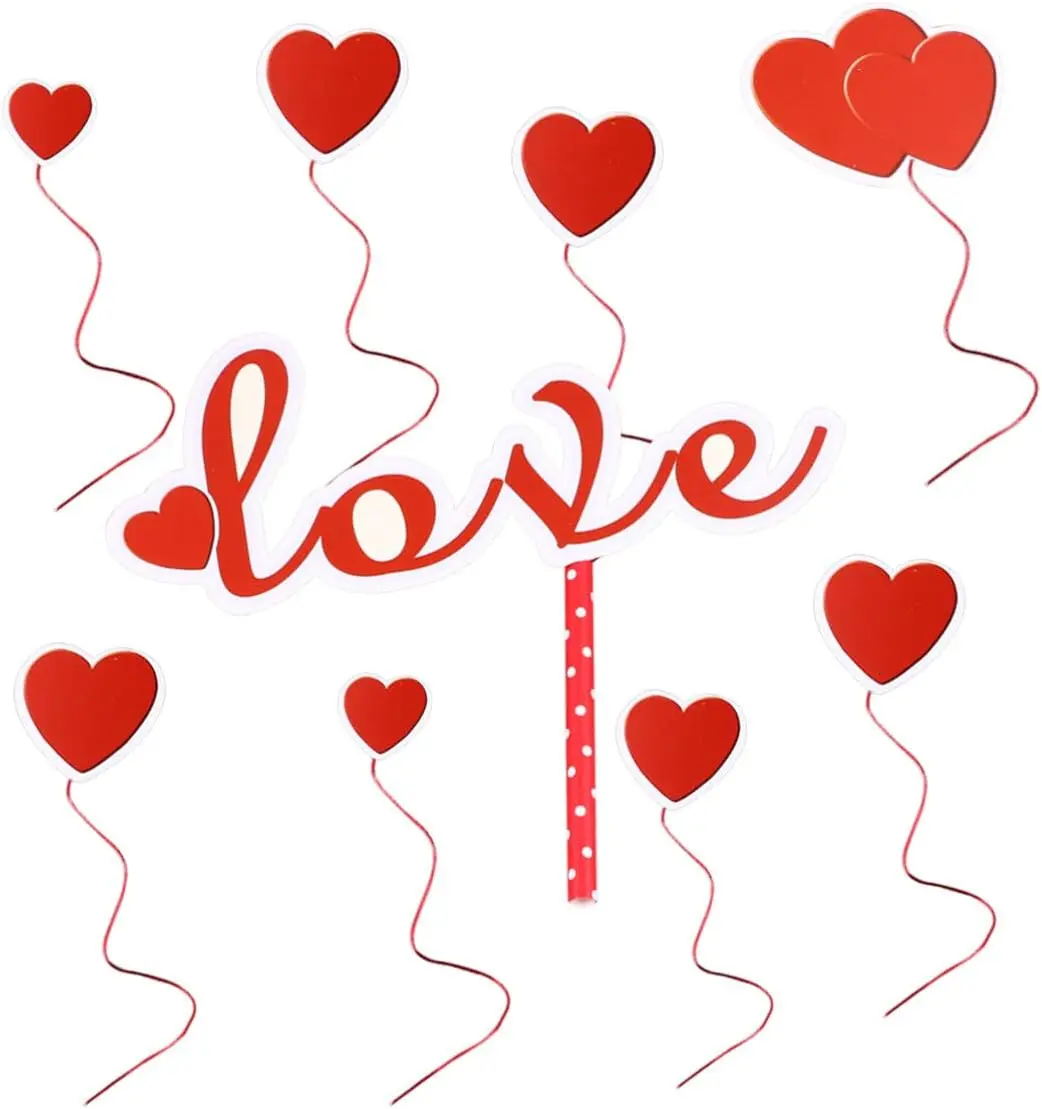 9 pcs love and heart theme Valentine Day cake topper set