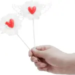1 pcs red heart with white wings cake topper