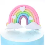 1 pcs Large Pastel colour Rainbow with hearts and clouds cake toy topper