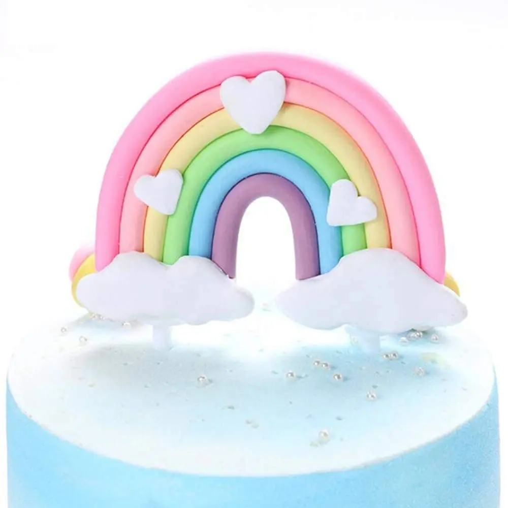 1 pcs Large Pastel colour Rainbow with hearts and clouds cake toy topper