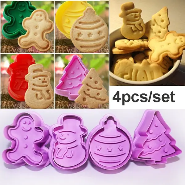 4 pcs Christmas theme cookie cutter plunger set