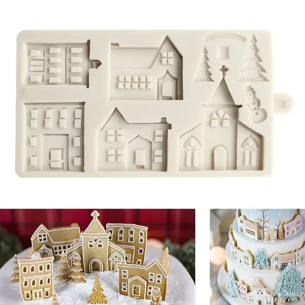 Christmas theme winter house silicone mould