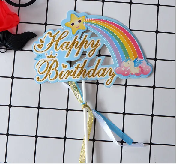 1 pcs Happy birthday Rainbow cake topper