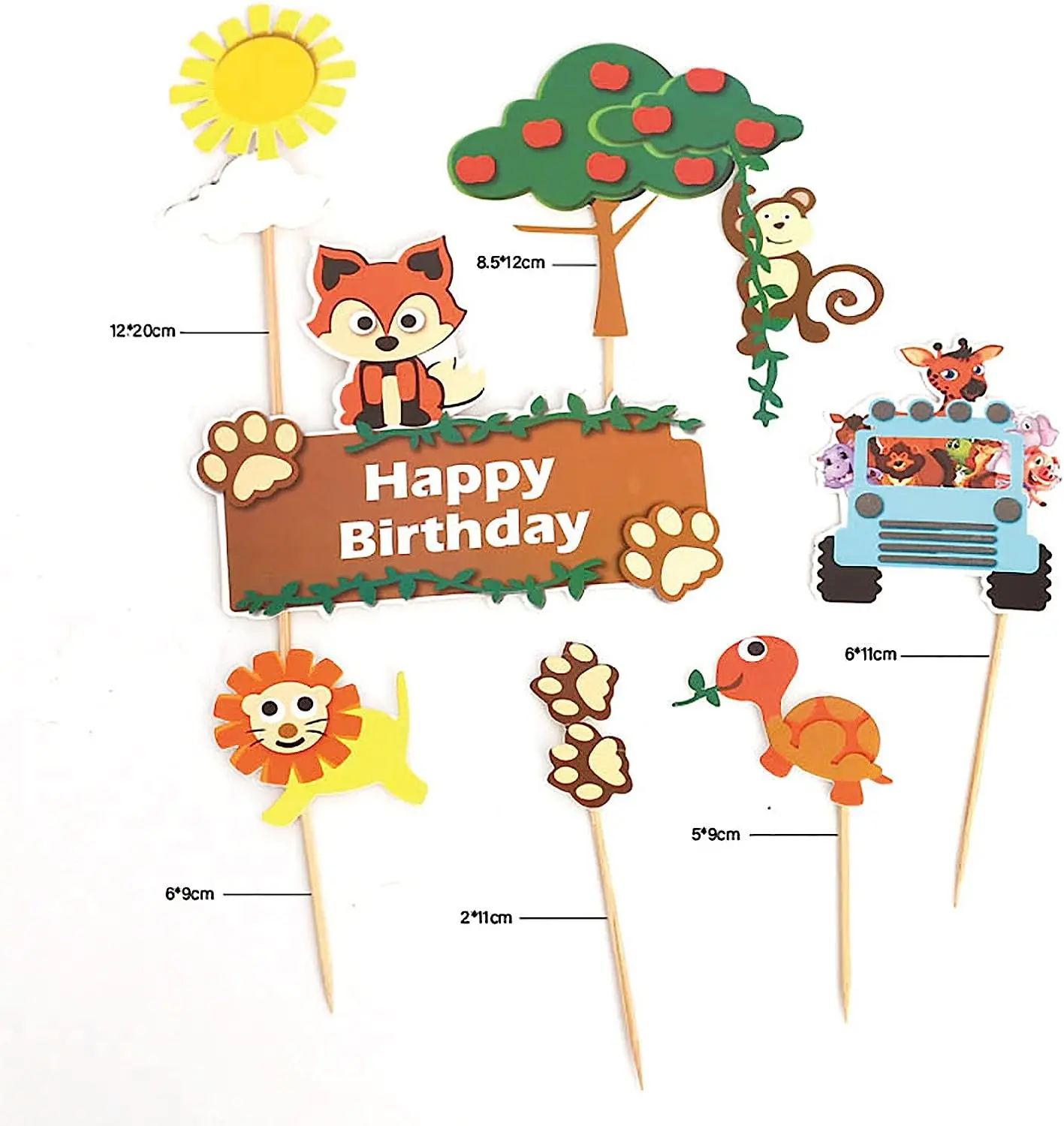7 pcs Animal cake/cupcake topper theme cake decoration