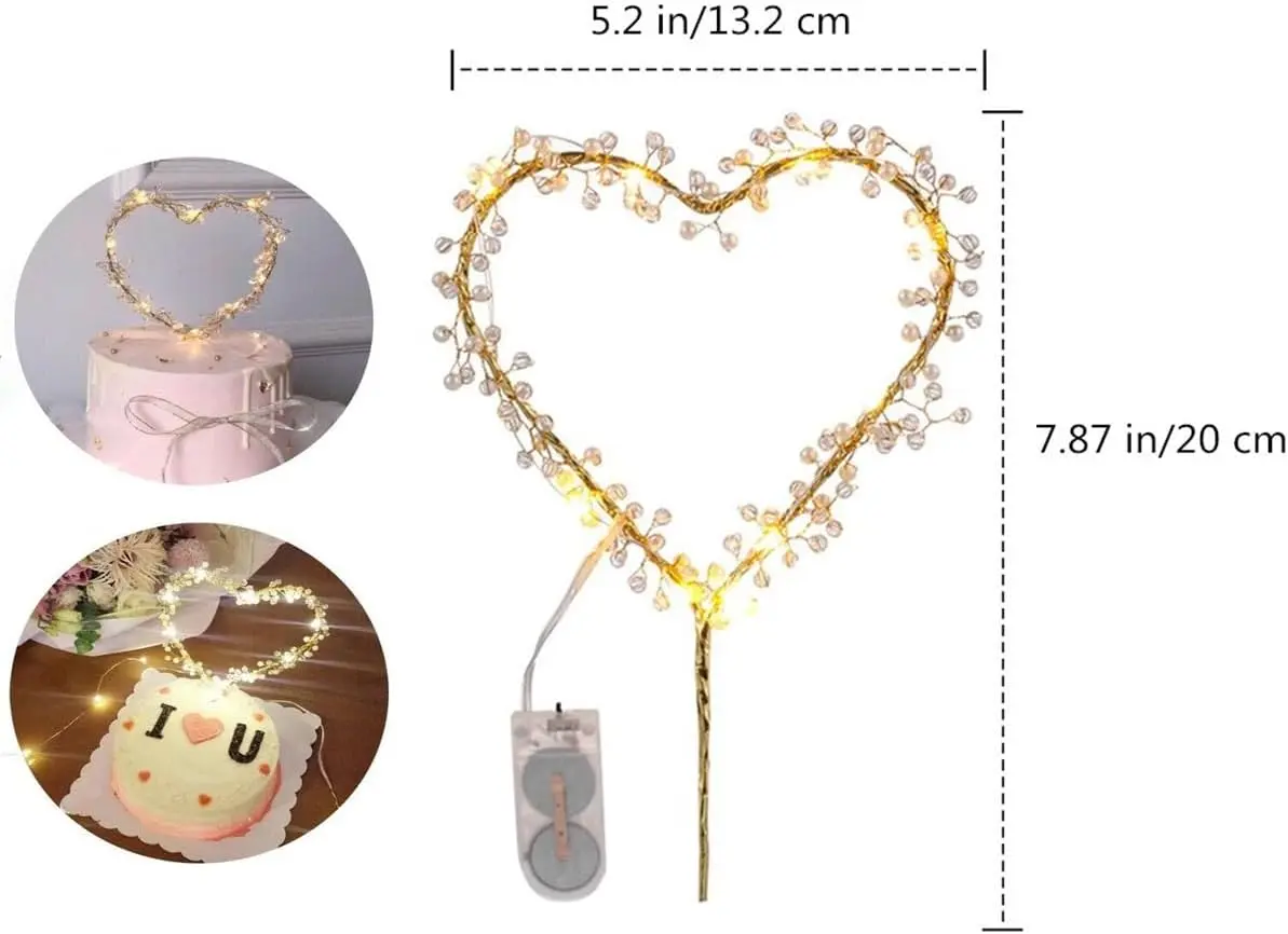 1pc led Heart Shaped Cake Topper Decoration