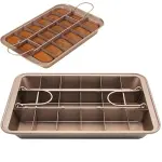 Non Stick Brownie Pan with Dividers 18 Pre-slice Carbon Steel Bakeware Tray with Grips for Oven 12X8X2''