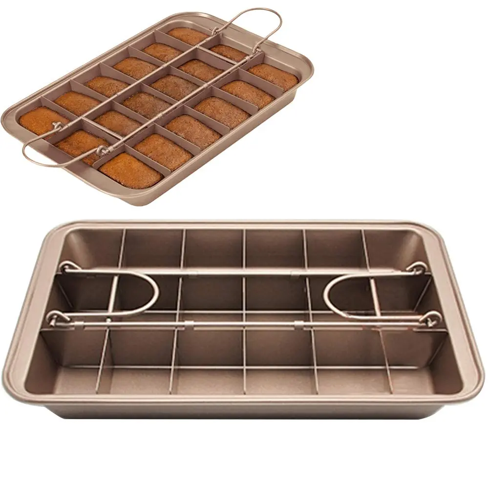 Non Stick Brownie Pan with Dividers 18 Pre-slice Carbon Steel Bakeware Tray with Grips for Oven 12X8X2''