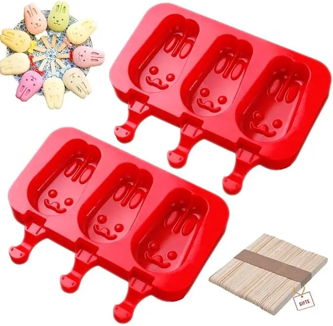 3 Cavities Cute Bunny Silicone Popsicle Mould