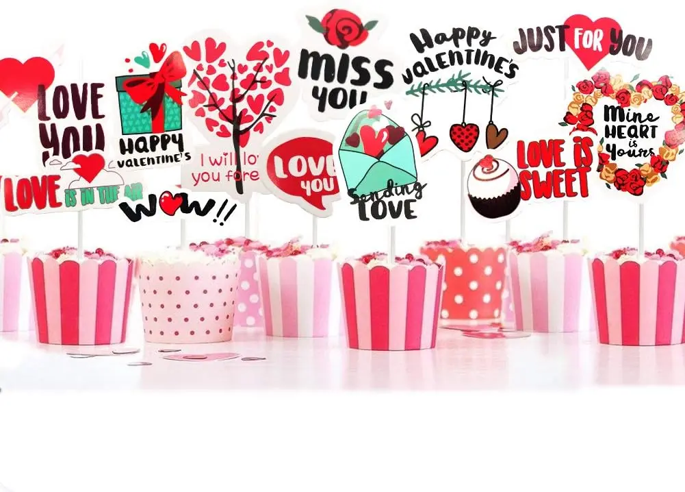 12 pcs Valentine Day theme cupcake topper set