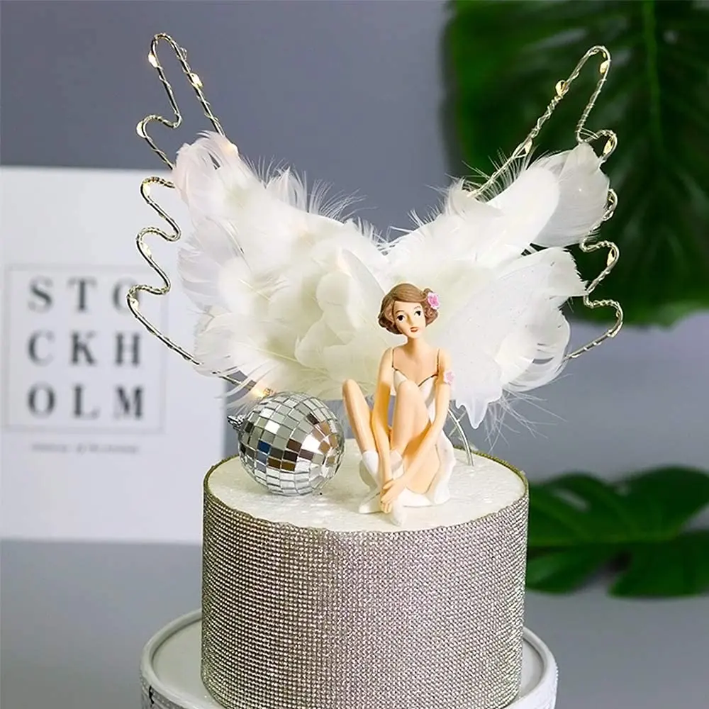 3 pcs White Wings Cute Angel Girl Cake Topper