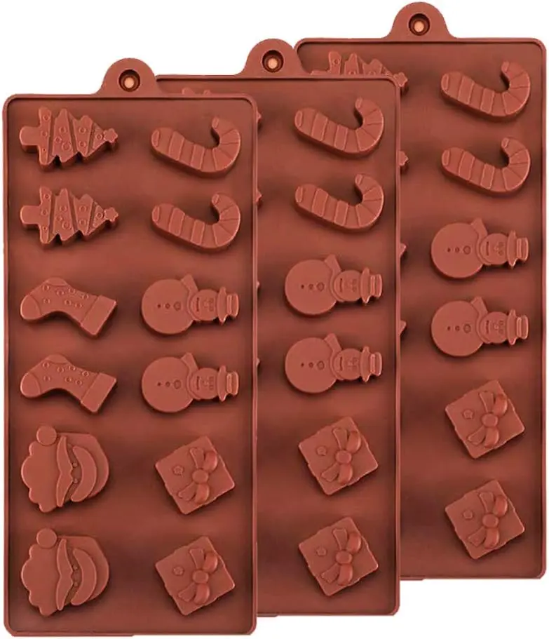 Christmas Silicone Chocolate Molds,3pcs 12-Cavity Cake Molds Candy Baking Cups for Chocolate Bar DIY for Christmas Party Cake Topper with Christmas Theme Shapes