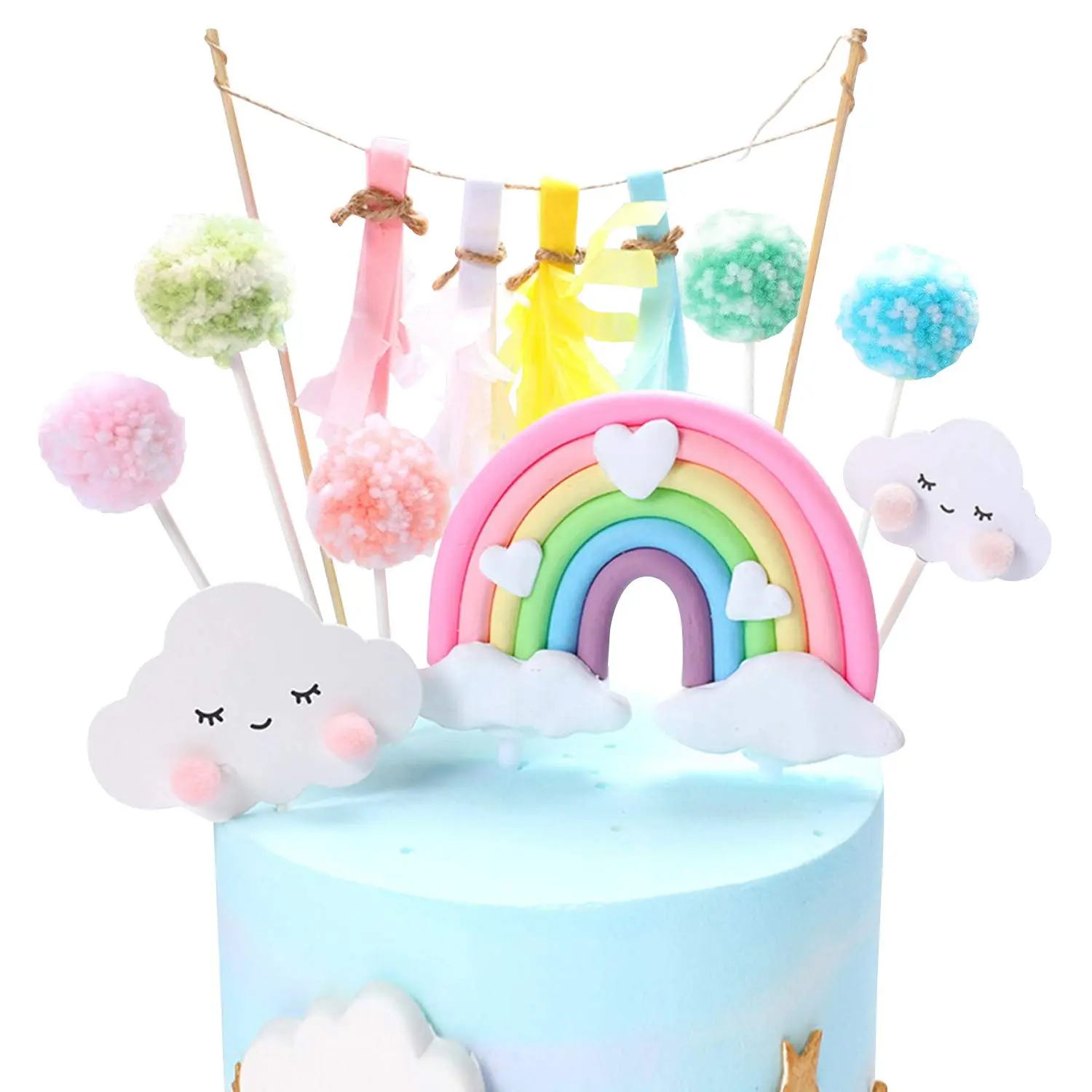 1 pcs Large Pastel colour Rainbow with hearts and clouds cake toy topper