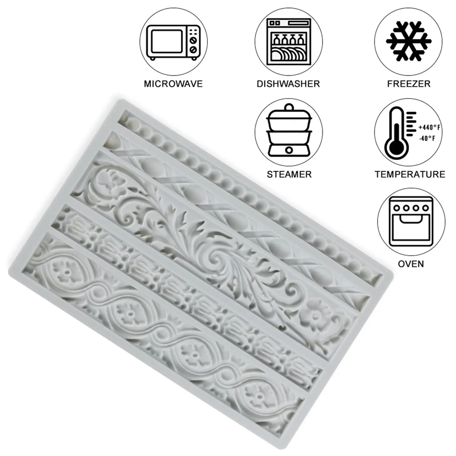 Vintage Lace Border Fondant Silicone boarder Mould,5 Cavity