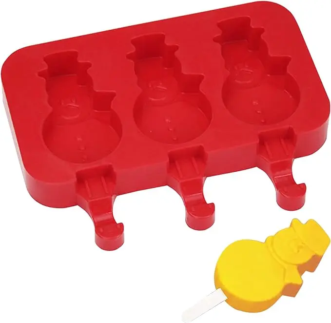 3 cavity snowman popsicle Silicone Mould with wooden sticks