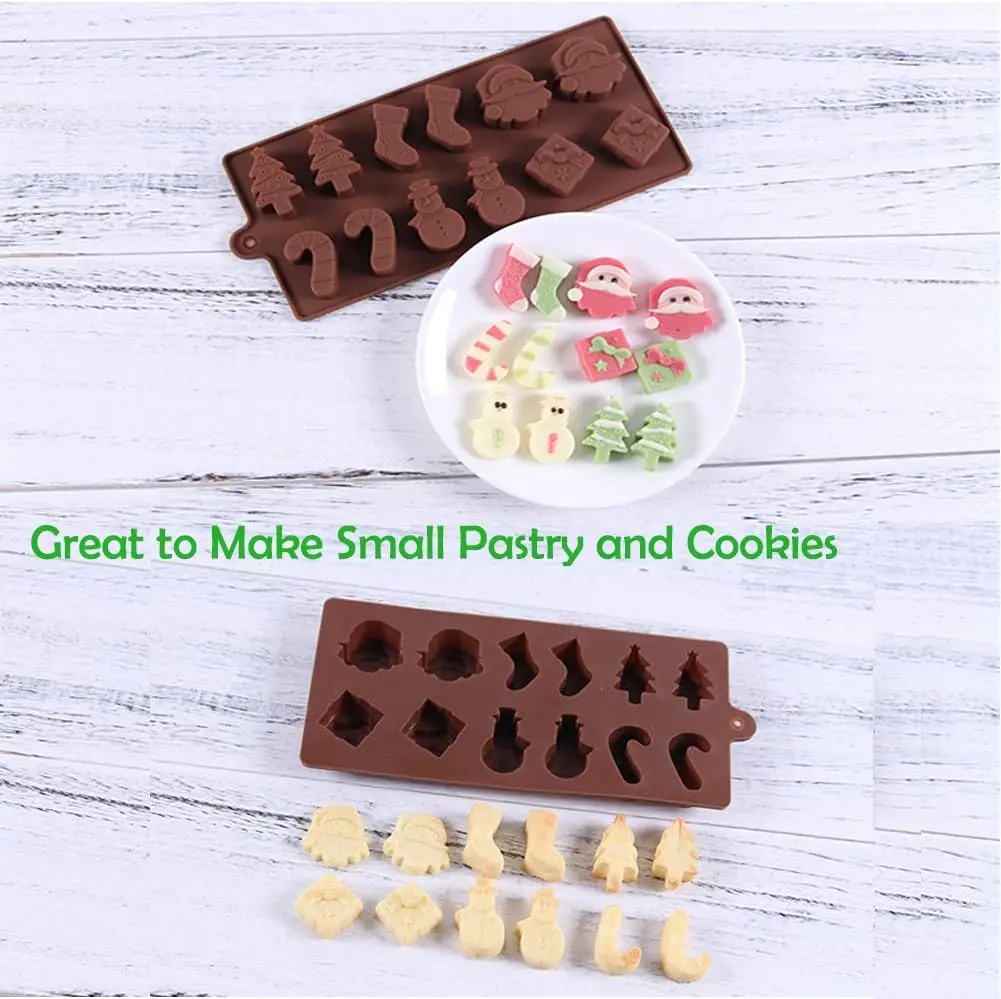 Christmas Silicone Chocolate Molds,3pcs 12-Cavity Cake Molds Candy Baking Cups for Chocolate Bar DIY for Christmas Party Cake Topper with Christmas Theme Shapes
