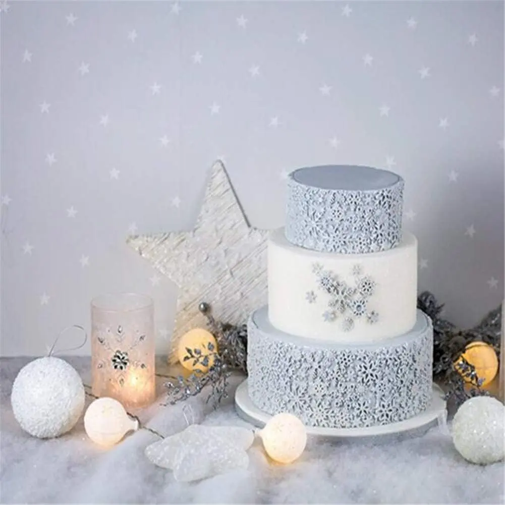 Christmas Snowflake Silicone Fondant Mold for Sugar Resin Cake Border Embossed Textured Mat Cake Embossing Pad Baking Moulds
