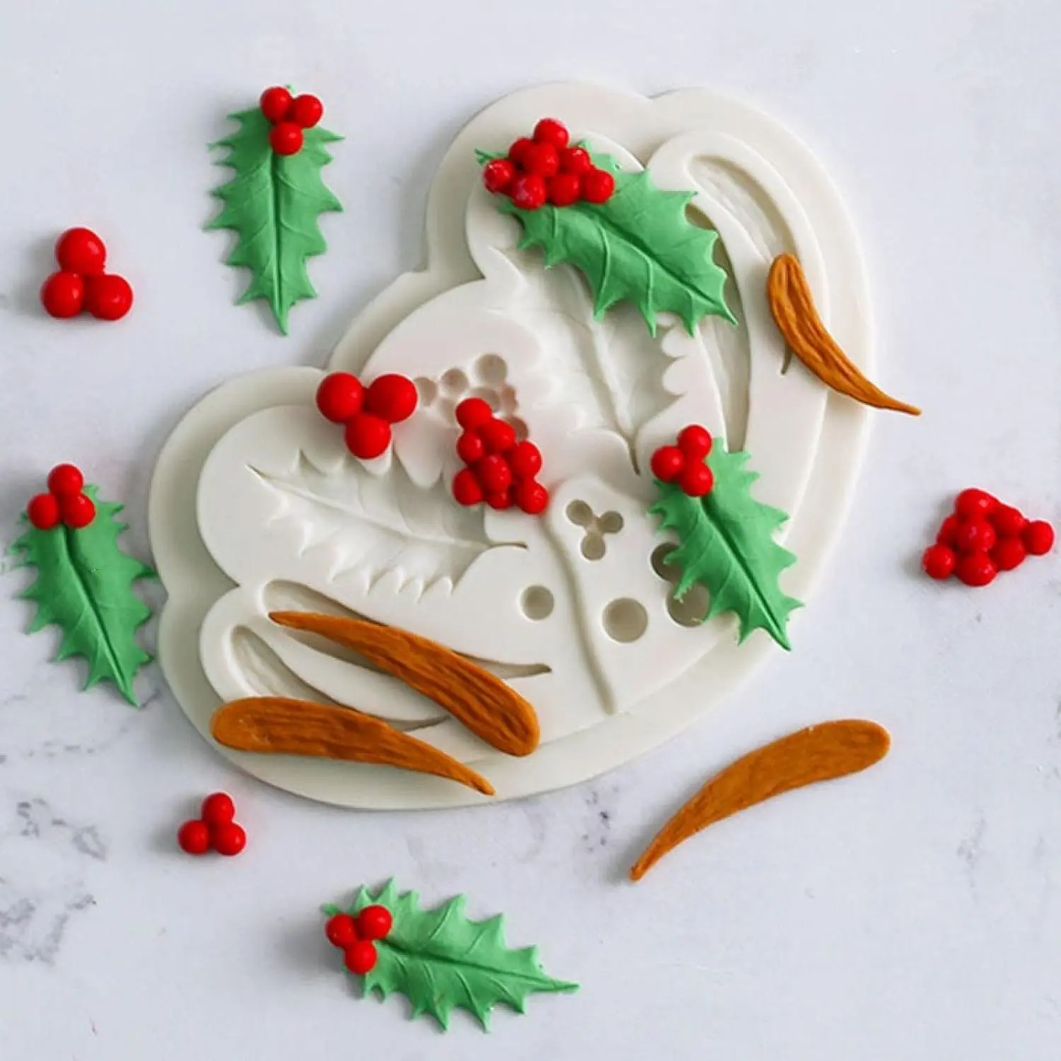 Holly berry leaf christmas silicone mould