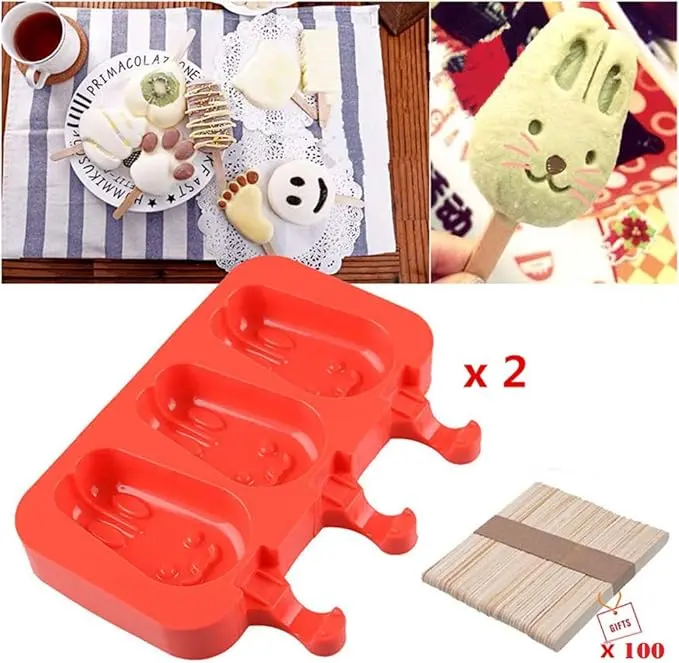 3 Cavities Cute Bunny Silicone Popsicle Mould