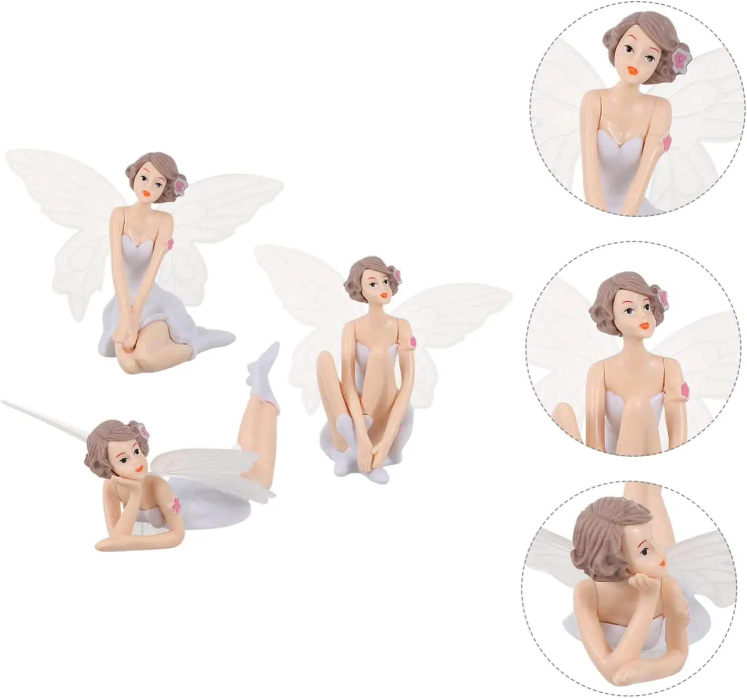 3 pcs White Wings Cute Angel Girl Cake Topper