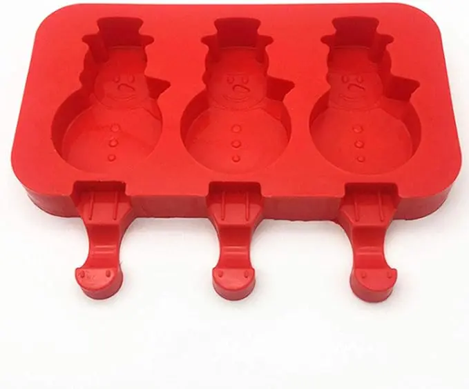 3 cavity snowman popsicle Silicone Mould with wooden sticks