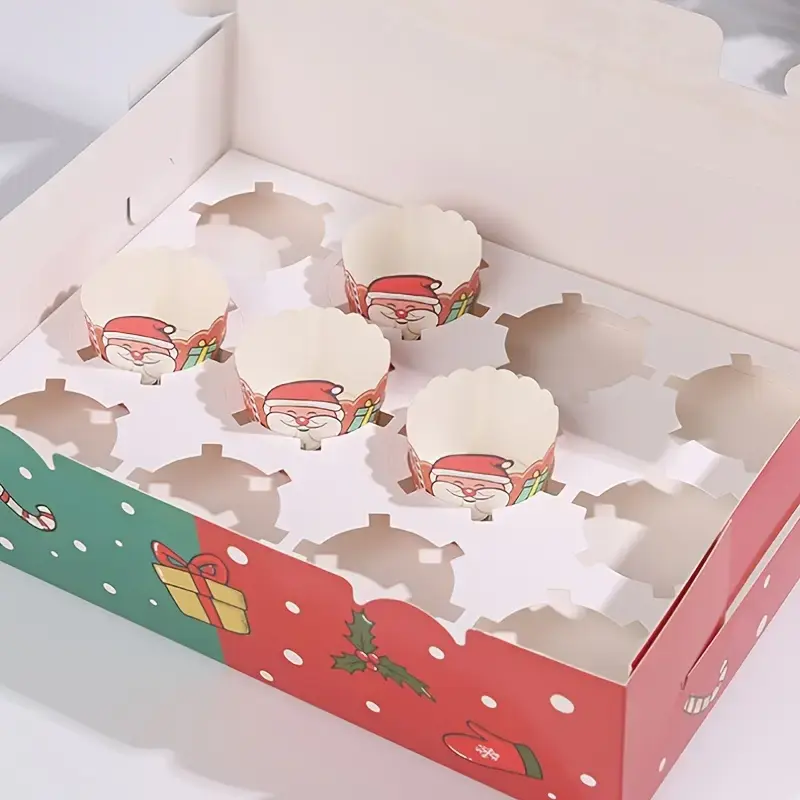 1 PCS 12 cavity Christmas Cupcake Pack Box Muffin Cake Open Window Transparent box