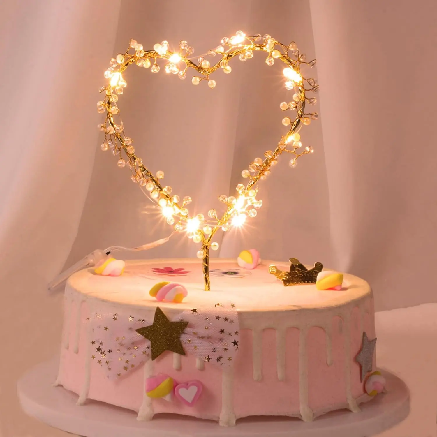 1pc led Heart Shaped Cake Topper Decoration