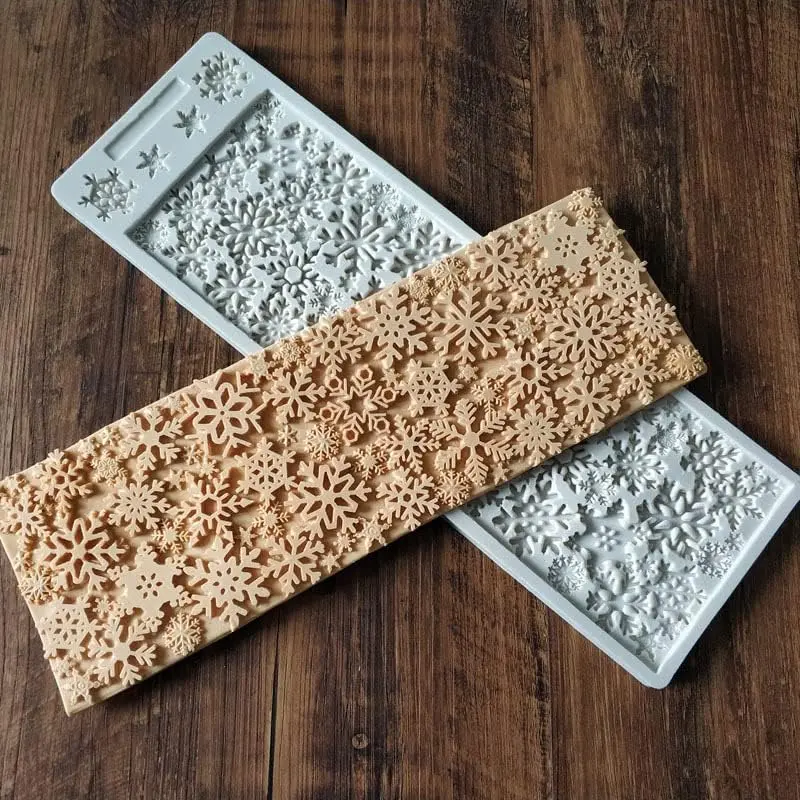 Christmas Snowflake Silicone Fondant Mold for Sugar Resin Cake Border Embossed Textured Mat Cake Embossing Pad Baking Moulds