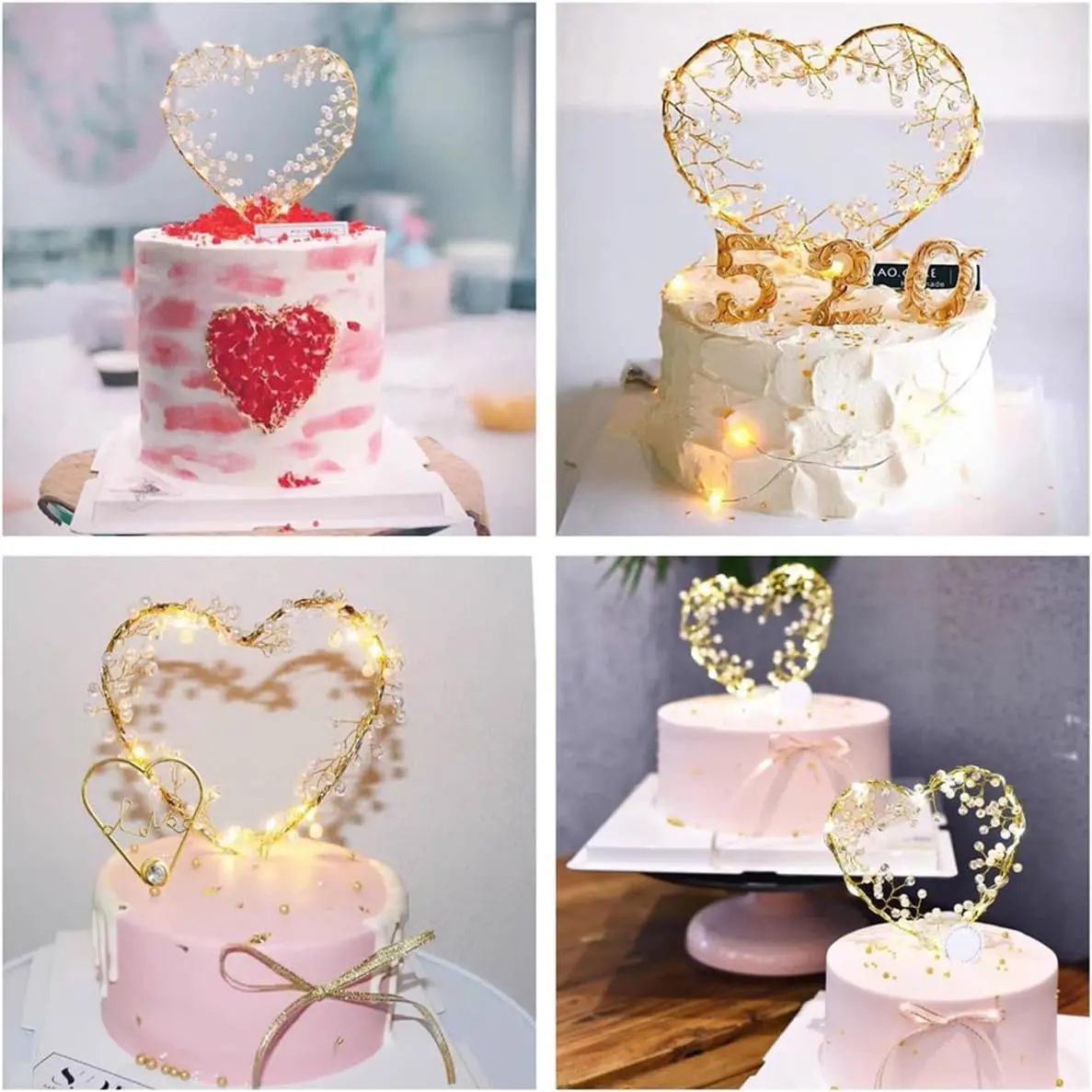 1pc led Heart Shaped Cake Topper Decoration