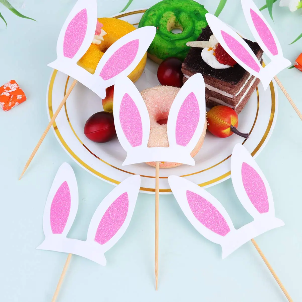3 pcs Glitter Rabbit Ear bunny ear Cake / cupcake Topper