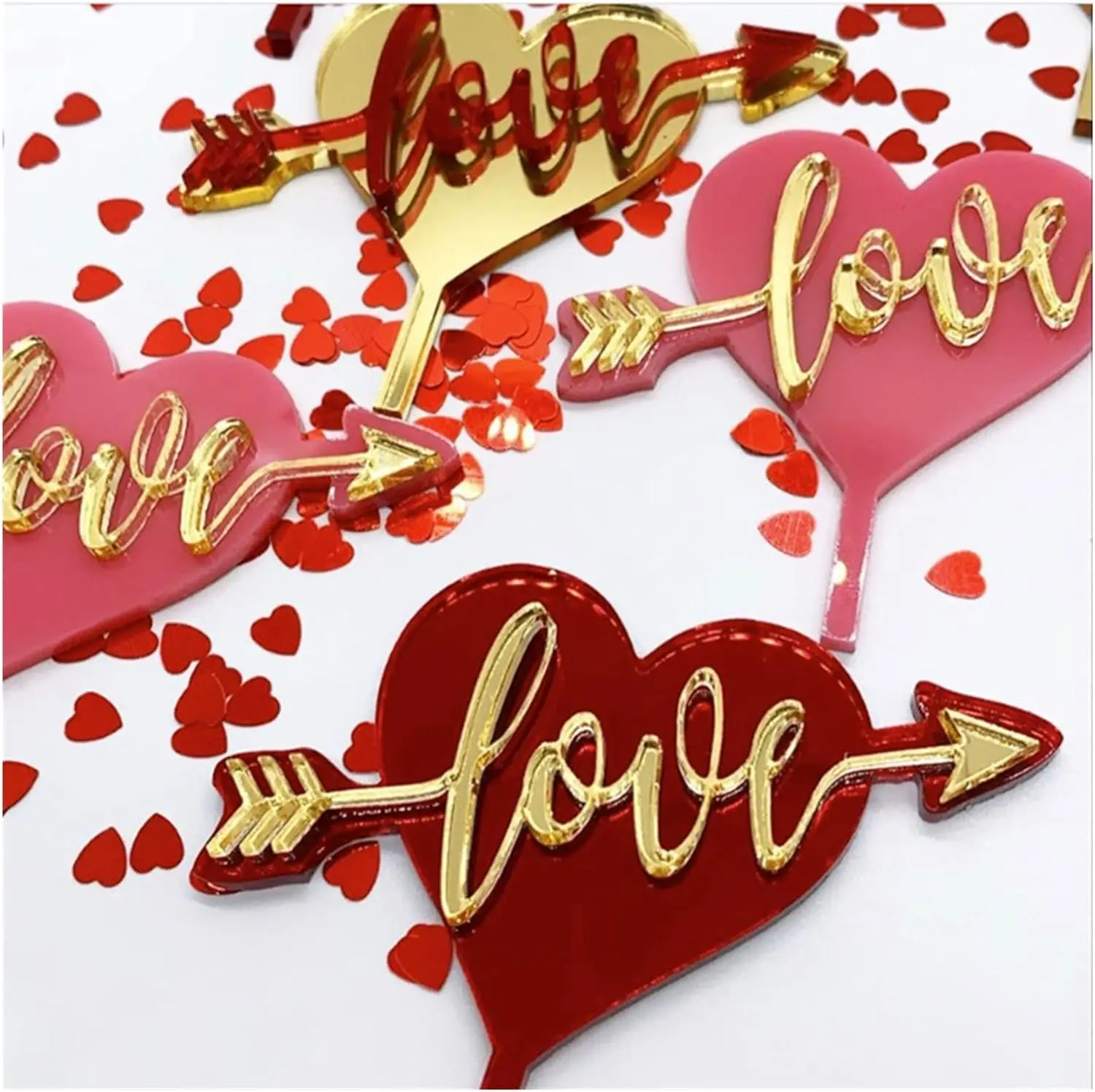 1 pcs double acrylic heart love cake topper
