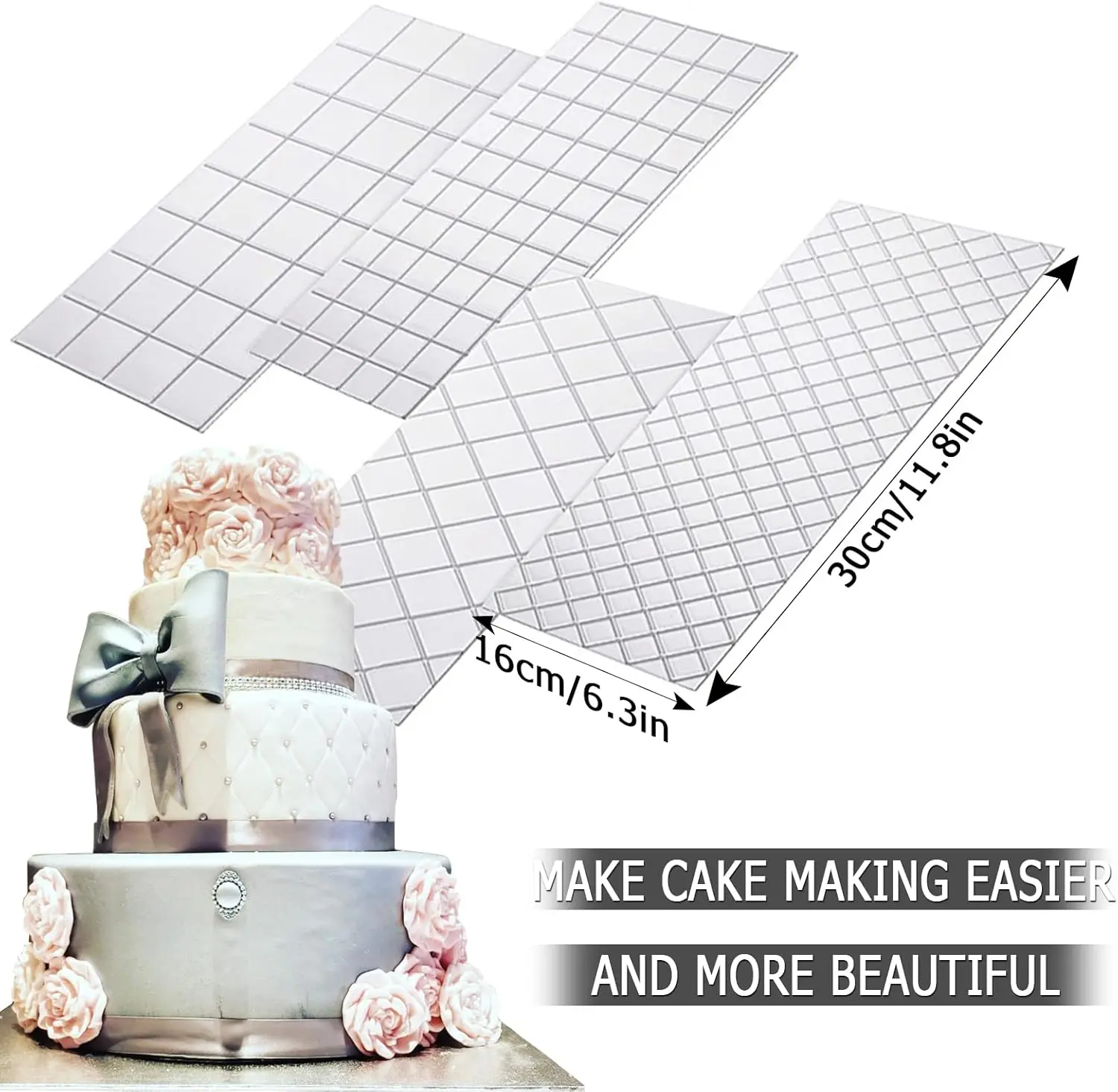 Cake Impression Mat Fondant Square & Diamond Texture Sheets (Set of 4)