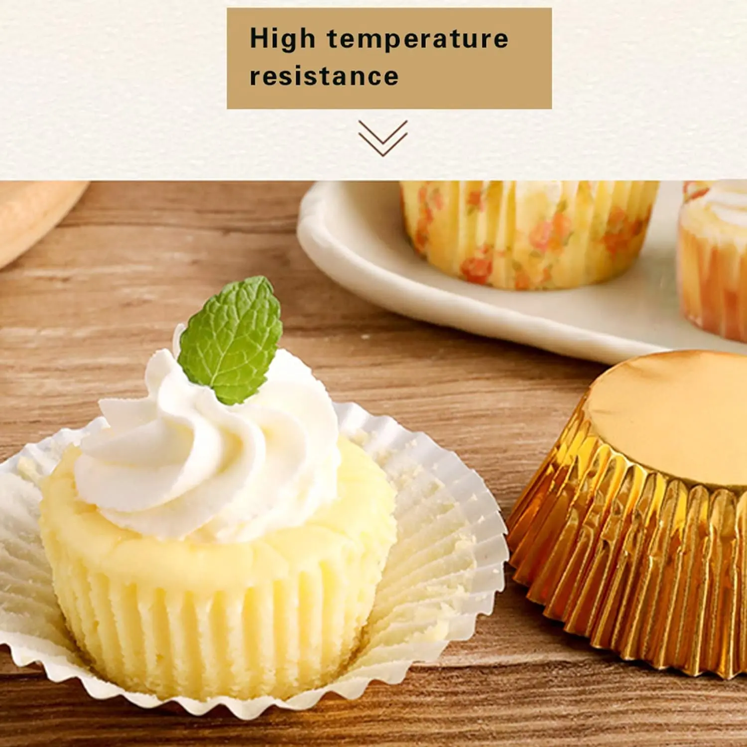 100Pcs Cupcake Cases,Foil Metallic Cupcake Liners Baking Muffin Paper Cups