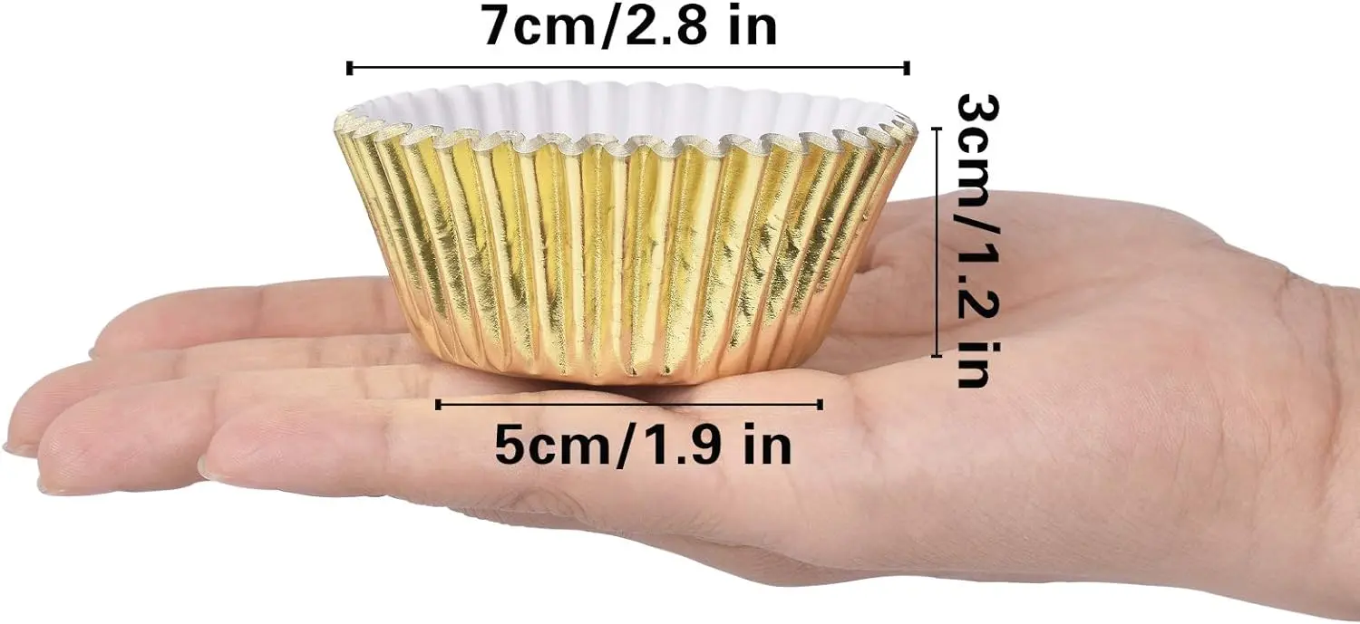 100Pcs Cupcake Cases,Foil Metallic Cupcake Liners Baking Muffin Paper Cups