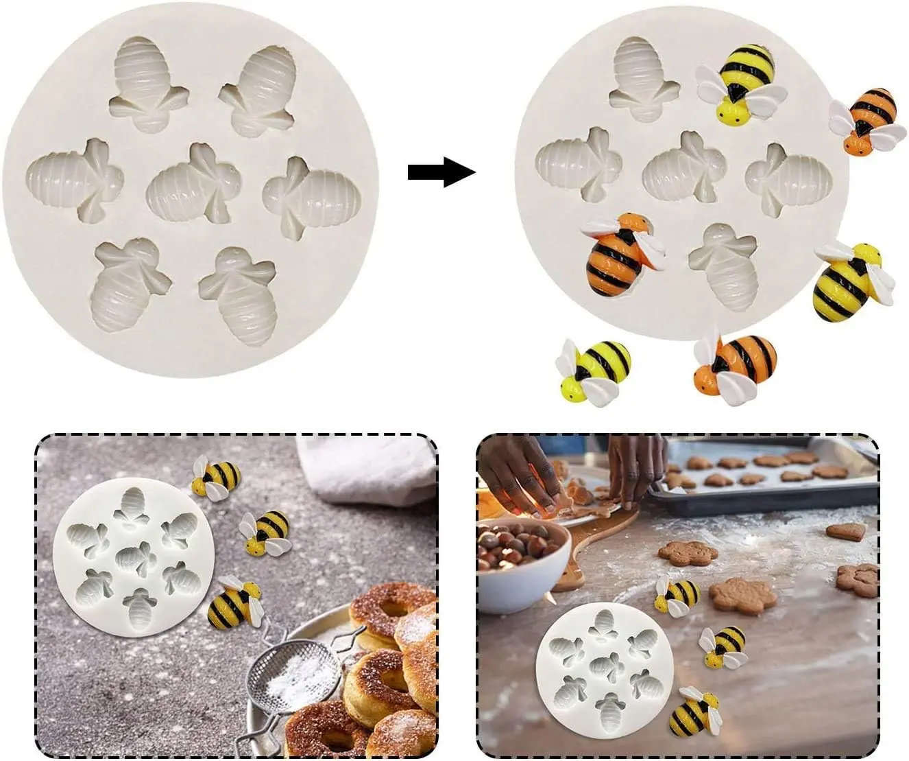 7 Cavity Bumble Bee honey bee Silicone Mould for Chocolate,DIY Soap Mould,3D Bee silicone fondant mould