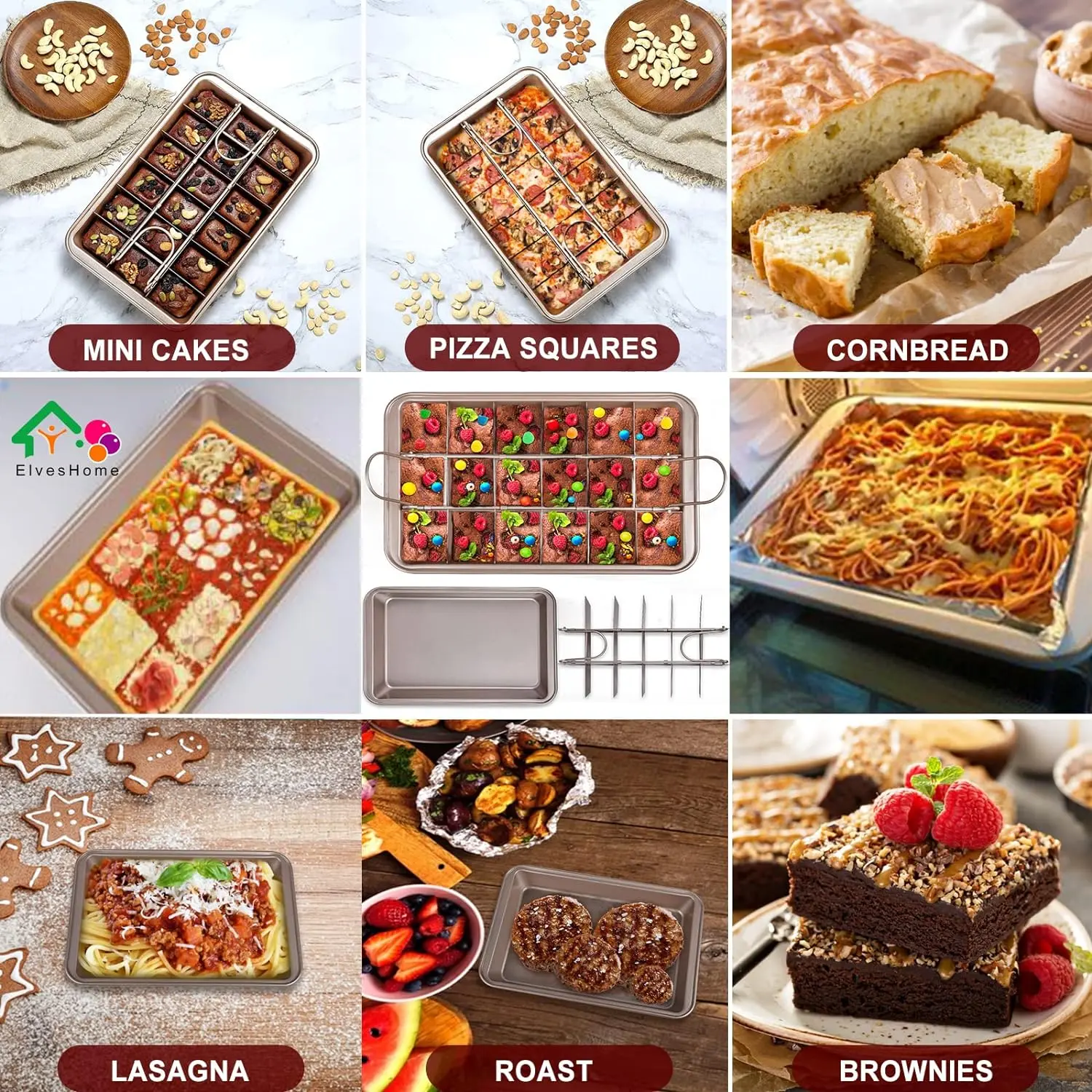Non Stick Brownie Pan with Dividers 18 Pre-slice Carbon Steel Bakeware Tray with Grips for Oven 12X8X2''
