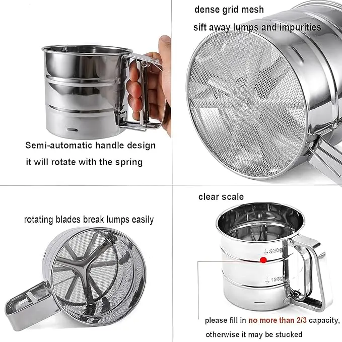 One-Handed Flour Sifter,Stainless Steel Flour Icing Sugar Sifter