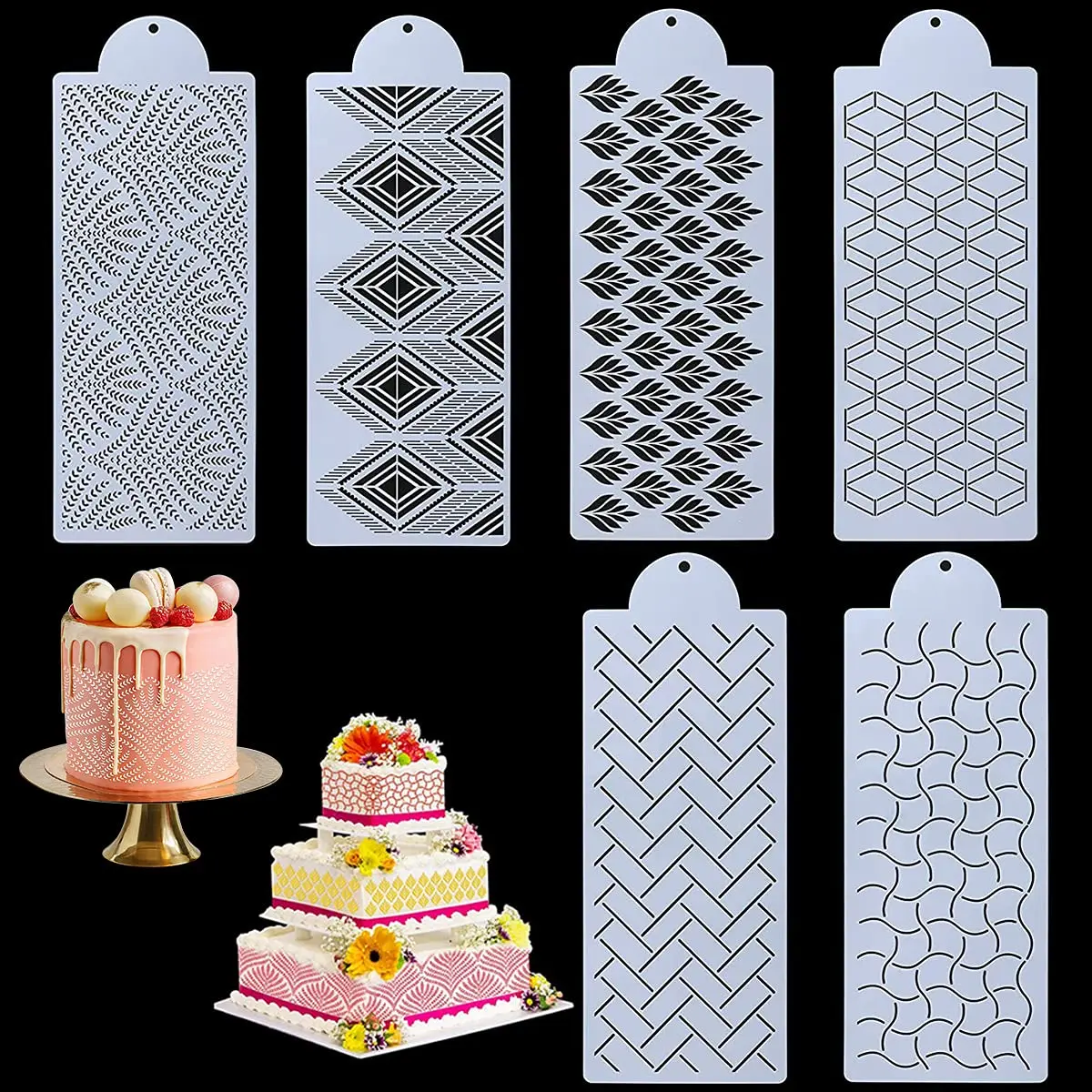6 pcs texture Decoration icing Stencils style 11