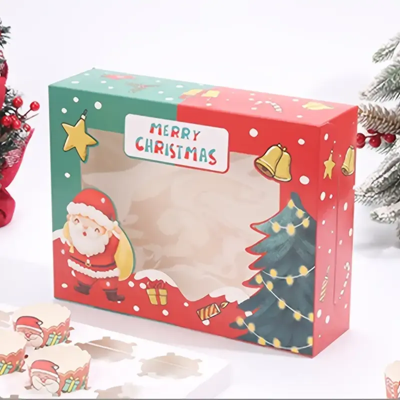 1 PCS 12 cavity Christmas Cupcake Pack Box Muffin Cake Open Window Transparent box