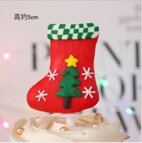 1pcs santa Christmas socks cake topper