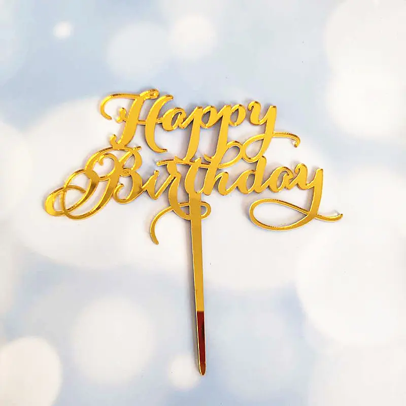 Golden happy birthday cake topper