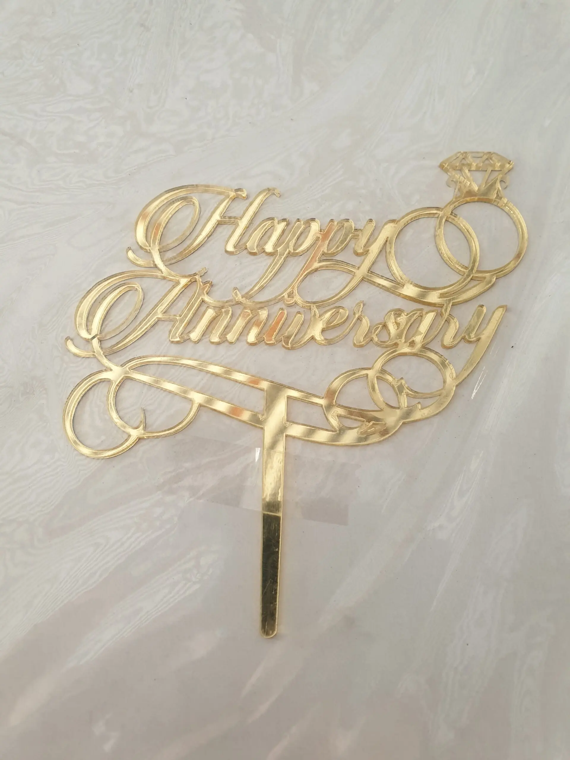 1 Pcs Happy anniversary with Ring cake topper