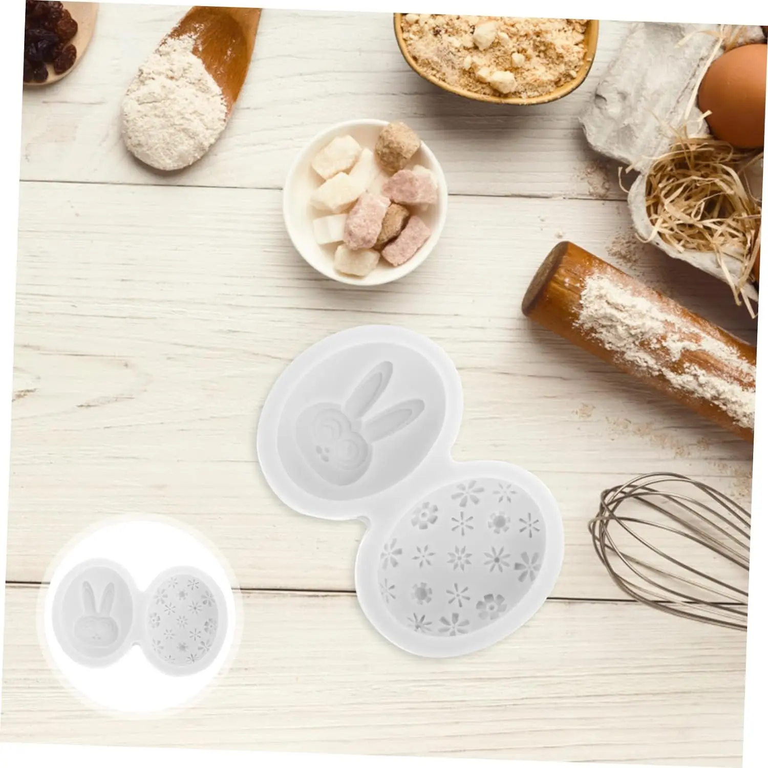 2 cavity Easter egg rabbit texture Silicone Fondant Mould