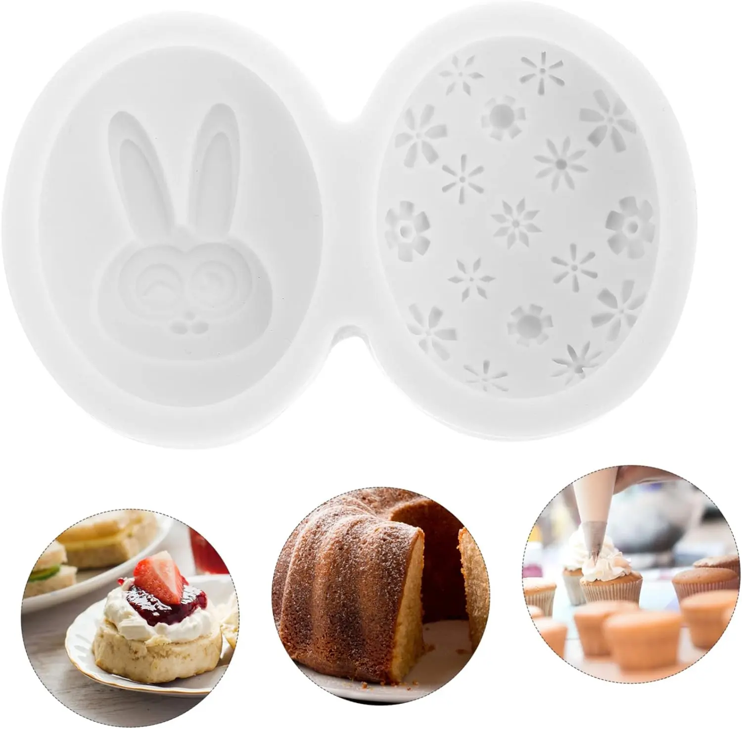 2 cavity Easter egg rabbit texture Silicone Fondant Mould