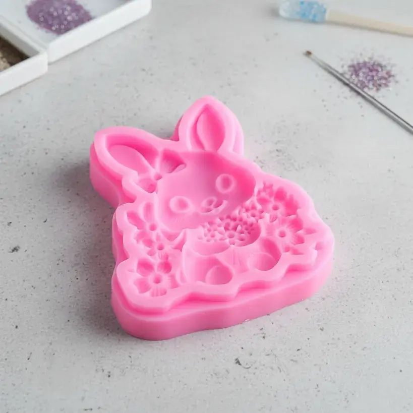 Silicone Mold Rabbit with Flowers Ideal for Resin Plaster