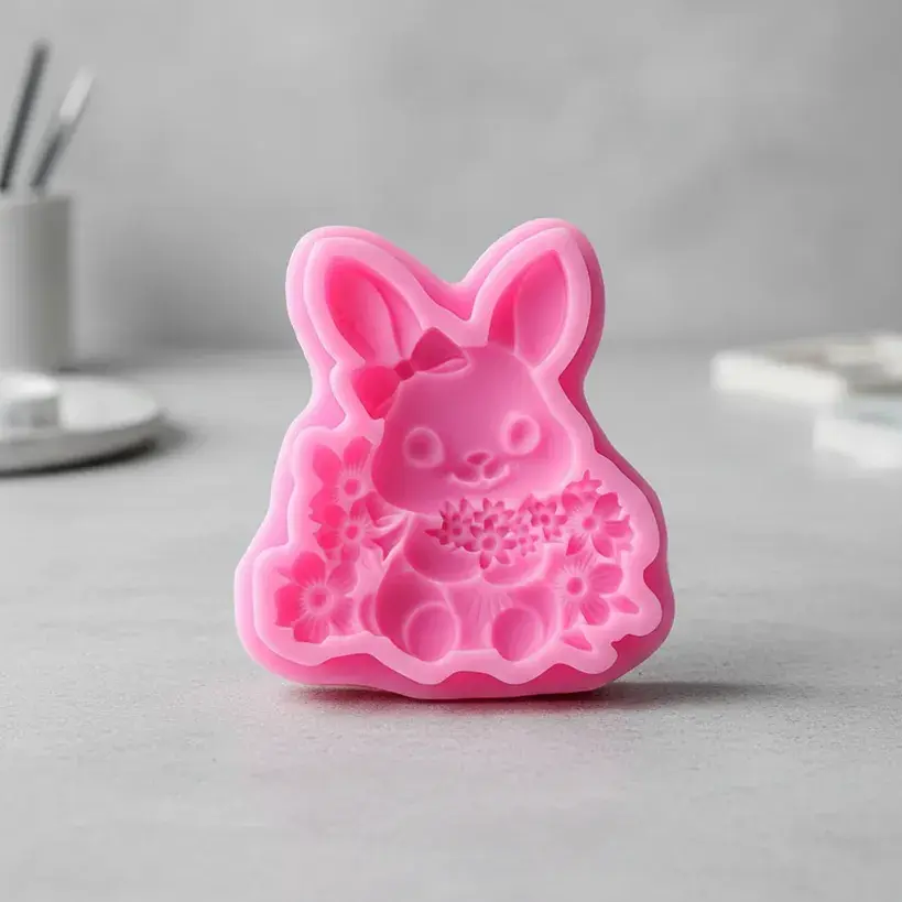 Silicone Mold Rabbit with Flowers Ideal for Resin Plaster
