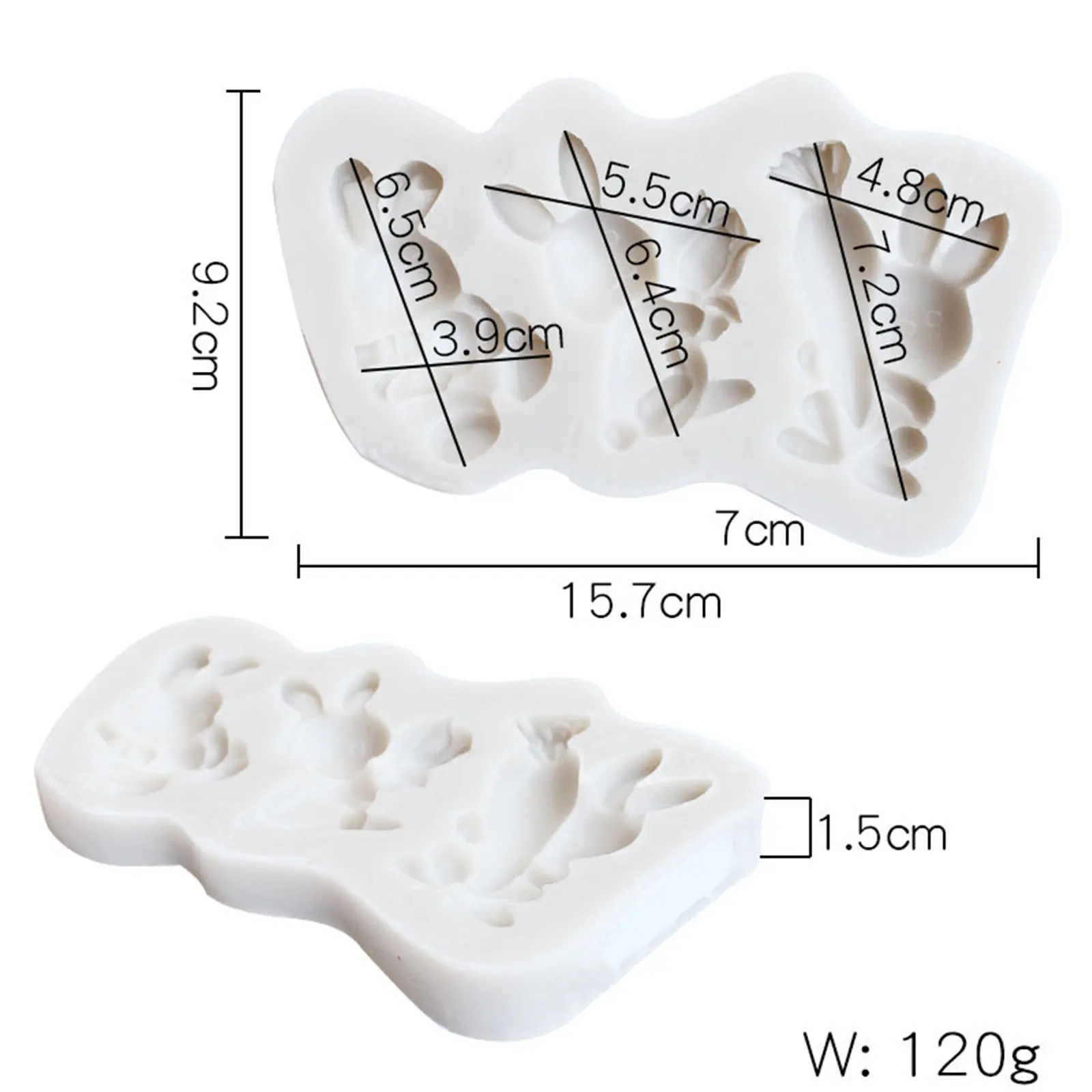 3 cavity Rabbit Easter Silicone Mold