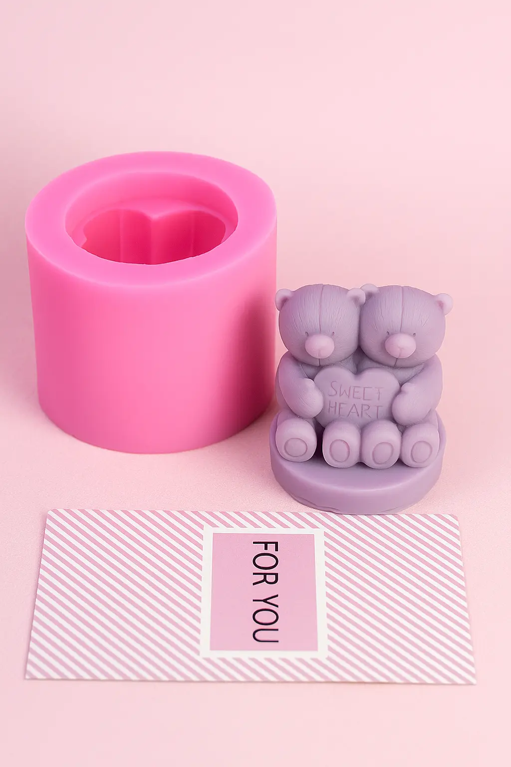 3D sweet Heart Couple Teddy Bear Holding heart silicone mould