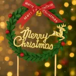 1 pcs Large Garland theme Merry Christmas Cake Topper style 1