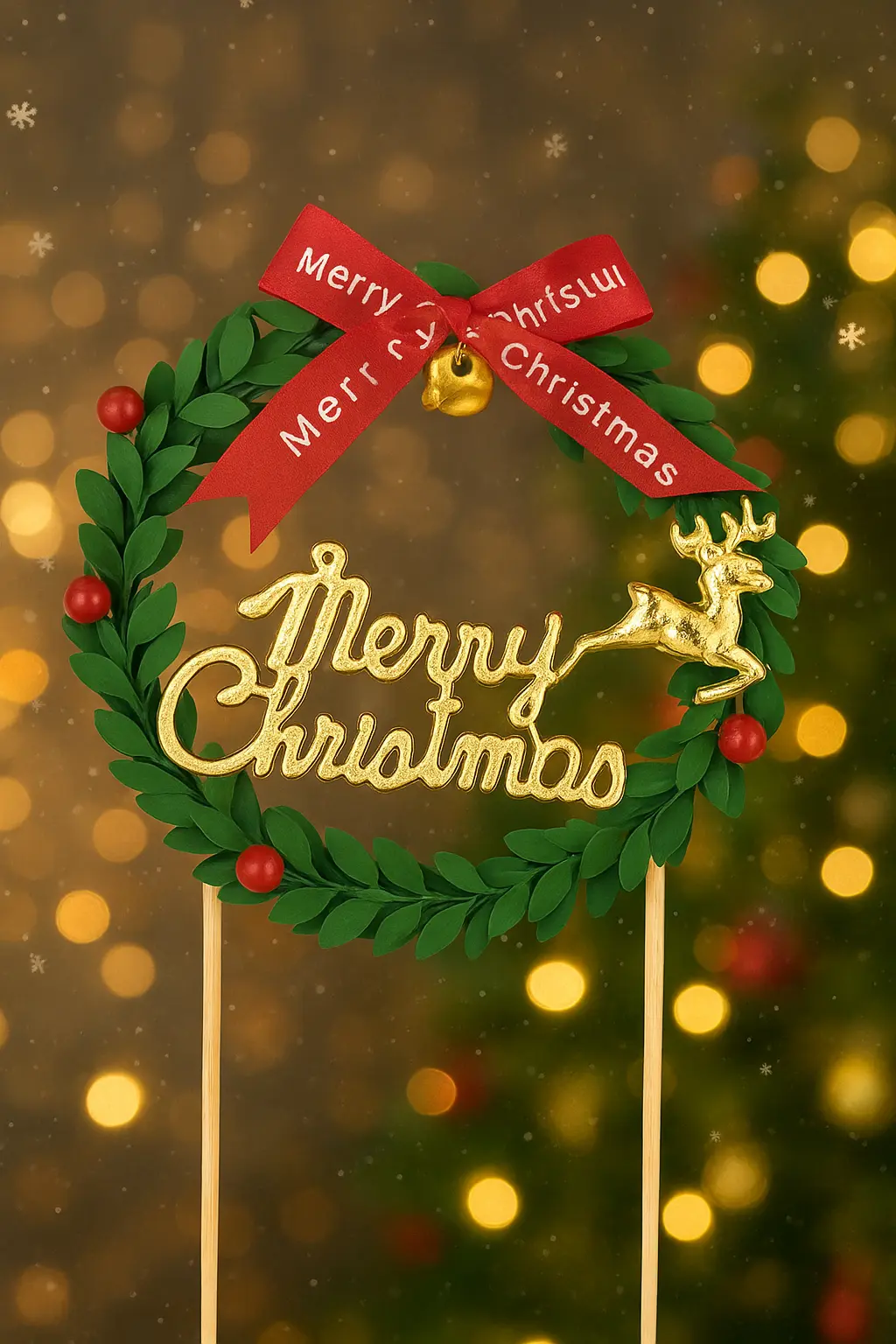 1 pcs Large Garland theme Merry Christmas Cake Topper style 1